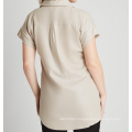 V shape of neck linen women's shirts